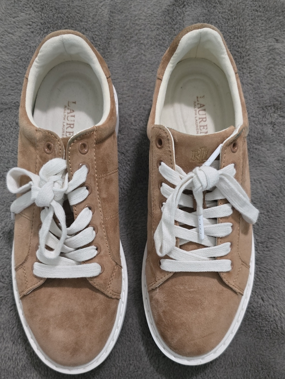Ralph Lauren Tan Suede Low-Top Sneakers with White Laces